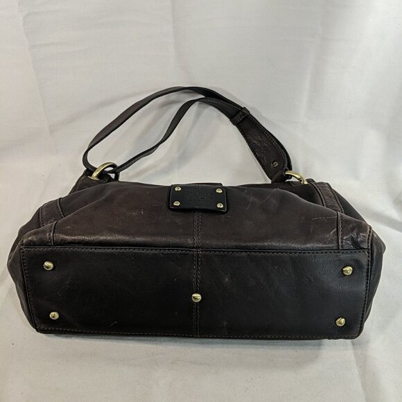 Ri2K Leather Dark Brown Gold Shoulder Purse Bag Adjustable Strap Y2K - Picture 8 of 15